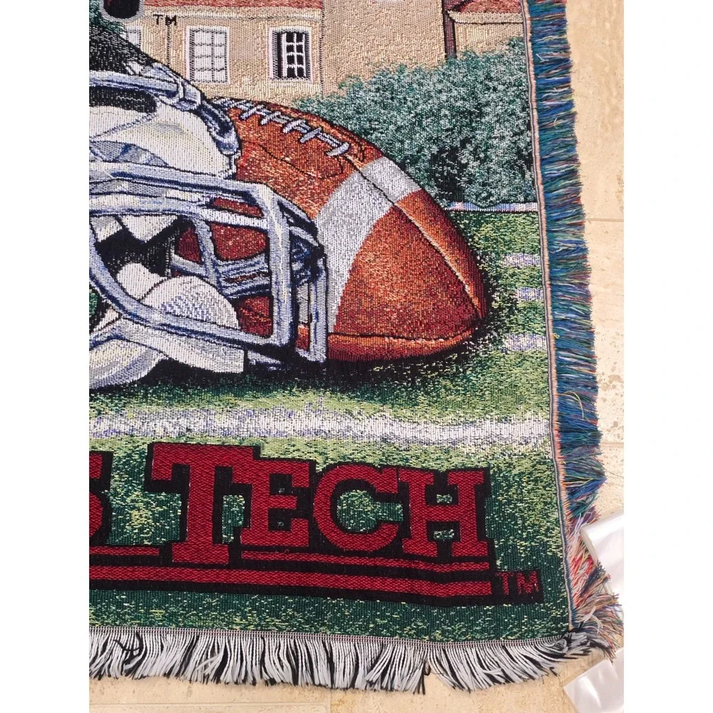 Vtg Texas Tech University Tapestry Blanket Masked Rider Football Campus‎ 48